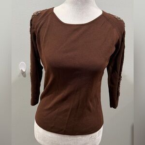 LOULOU Half Sleeve Beaded Top Medium